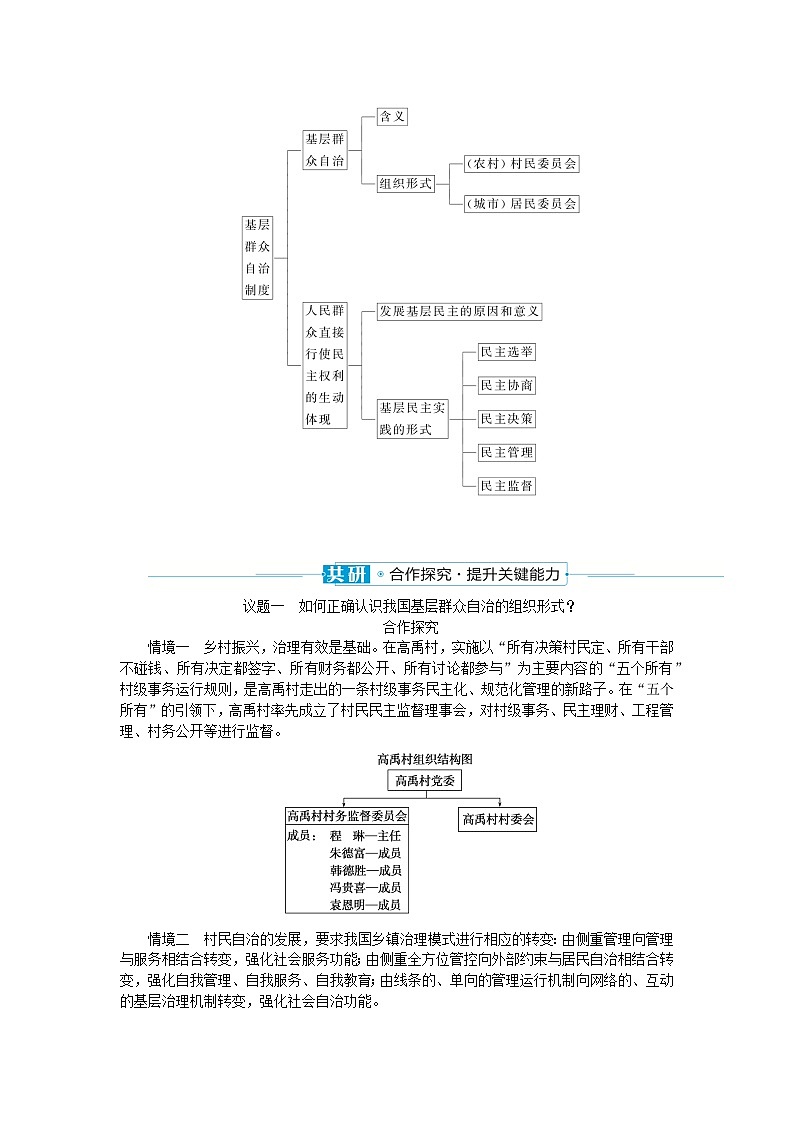 2024版新教材高中政治第二单元人民当家作主第六课我国的基本政治制度课时3基层群众自治制度学案部编版必修303