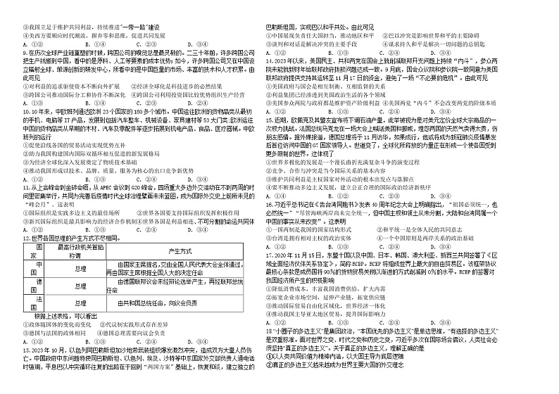 吉林省长春市朝阳区长春外国语学校2023-2024学年高二下学期开学考试政治试题02