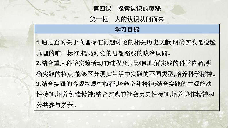 人教版高中思想政治必修4哲学与文化第二单元认识社会与价值选择第四课第一框人的认识从何而来课件第2页