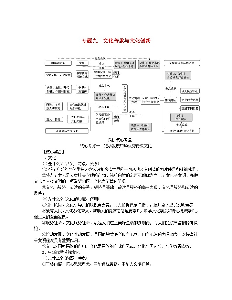 新教材2024高考政治二轮专题复习专题九文化传承与文化创新核心考点一继承发展中华优秀传统文化教师用书第1页