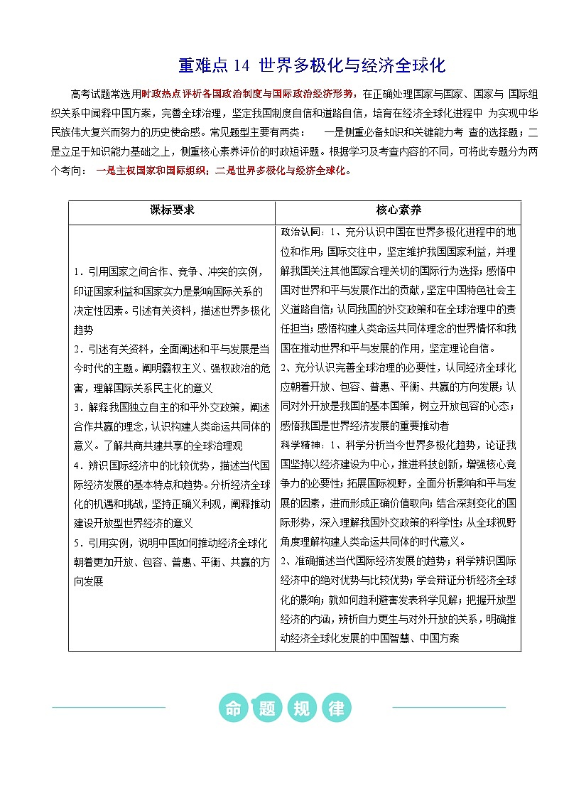 重难点14 世界多极化与经济全球化 （解析版）第1页