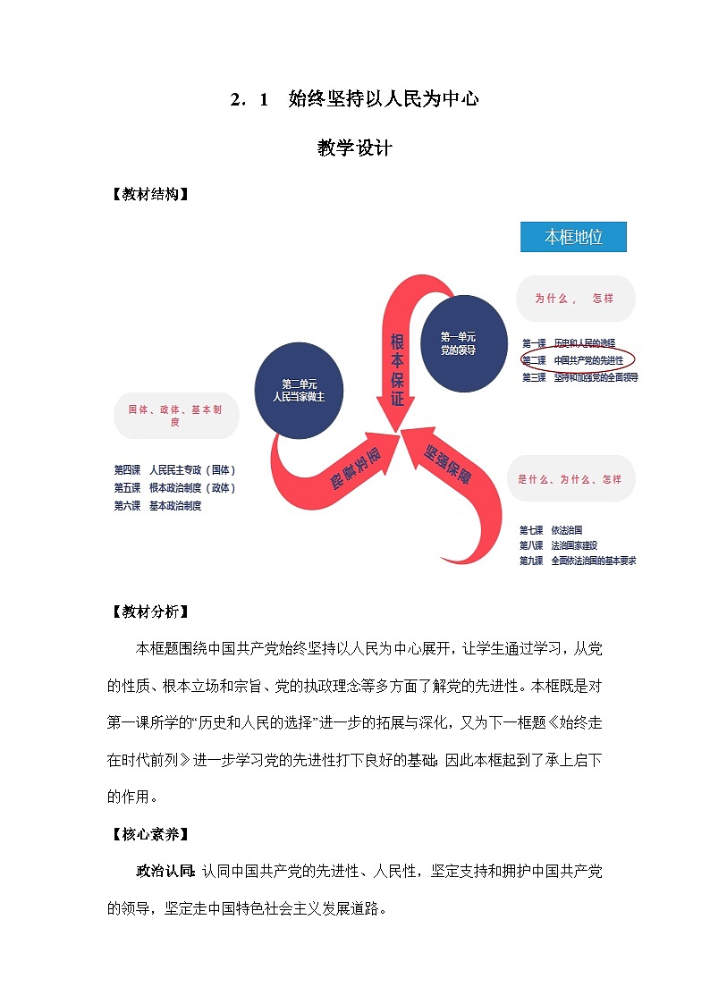 统编版政治必修三2.1始终坚持以人民为中心教案01