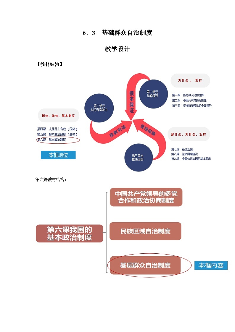 统编版政治必修三6.3基层群众自治制度教案第1页