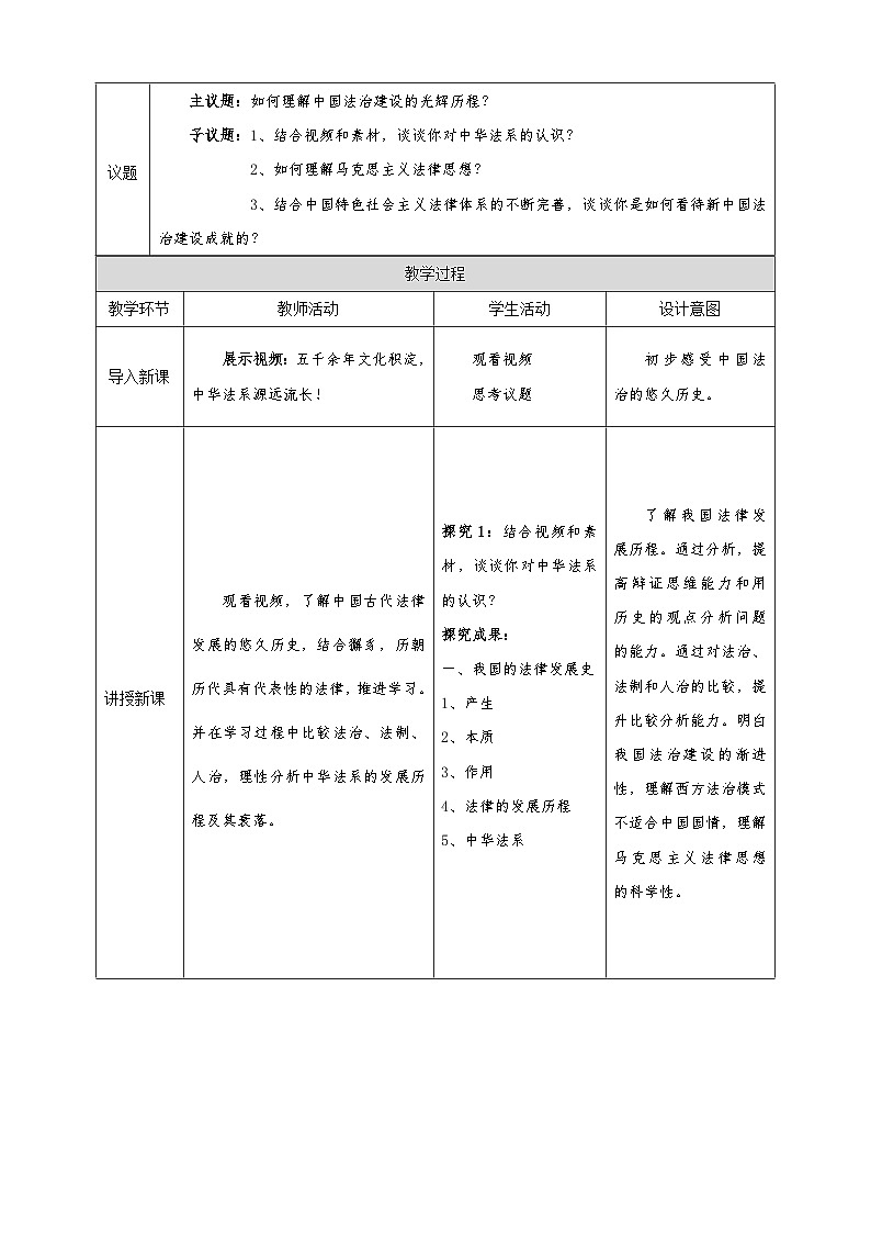 统编版必修三政治与法治7.1《我国法治建设的历程》教学设计第2页