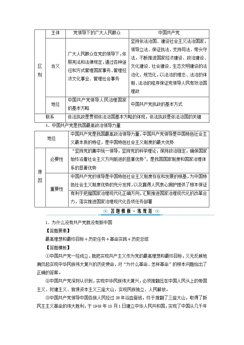 2024高中政治第1单元中国共产党的领导单元整合提升学案（部编版必修3）03