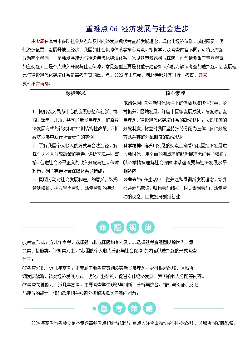 （新高考）高考政治二轮复习热点重难点专练重难点06 经济发展与社会进步（含解析）01
