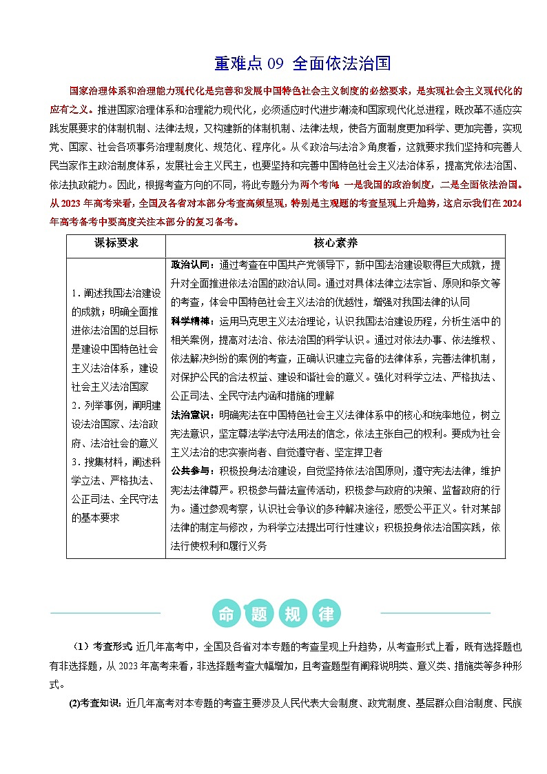 （新高考）高考政治二轮复习热点重难点专练重难点09 全面依法治国（含解析）01