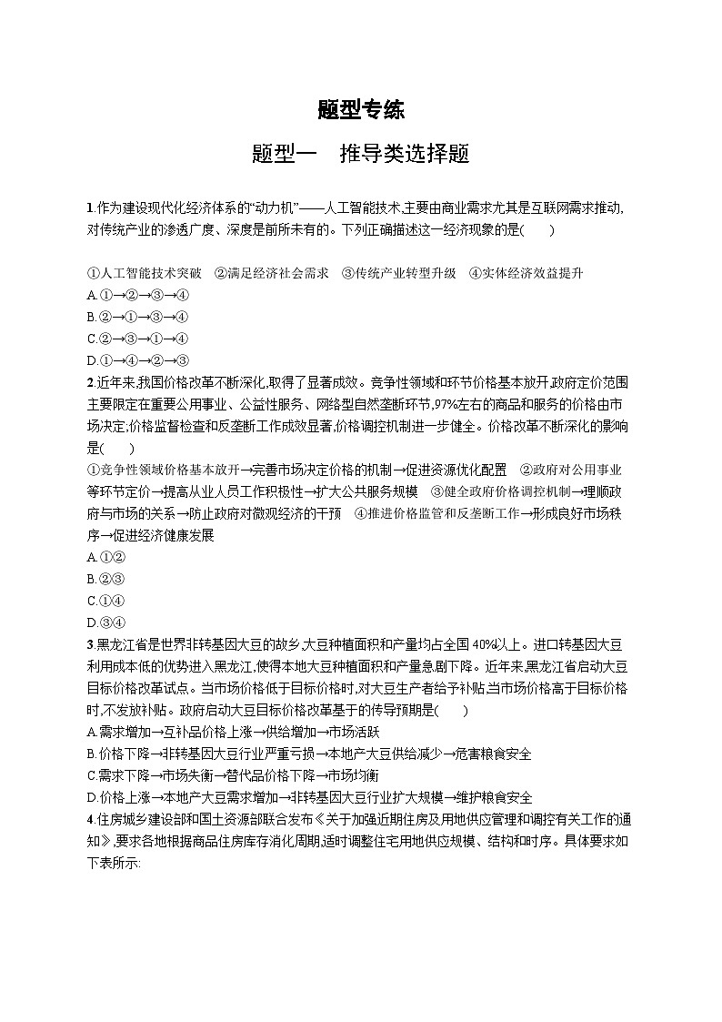 2024年高考政治二轮专项复习题型专练（Word版附解析）第1页