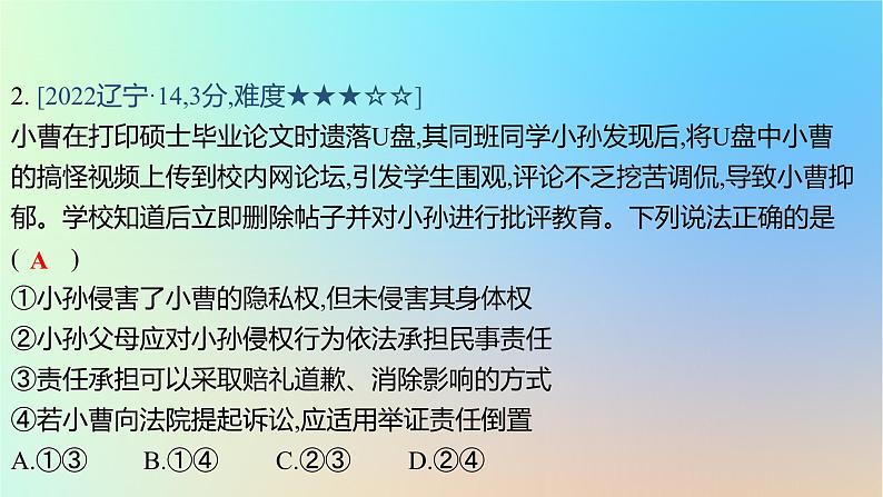 2025版高考政治一轮复习真题精练专题十二民事权利义务与社会争议解决第29练人身权与财产权课件第4页