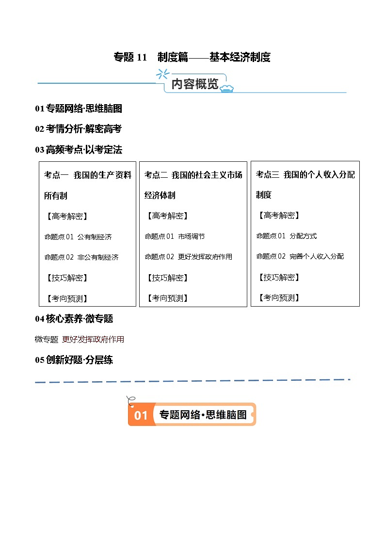 （新高考）高考政治二轮复习高频考点追踪与预测（讲义）专题11  制度篇——基本经济制度（含解析）01