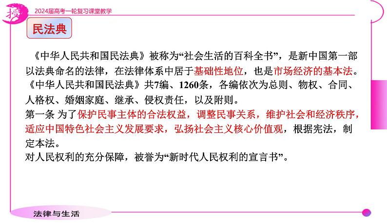 第一课 在生活中学民法用民法 课件-2024届高考政治一轮复习统编版选择性必修二法律与生活01