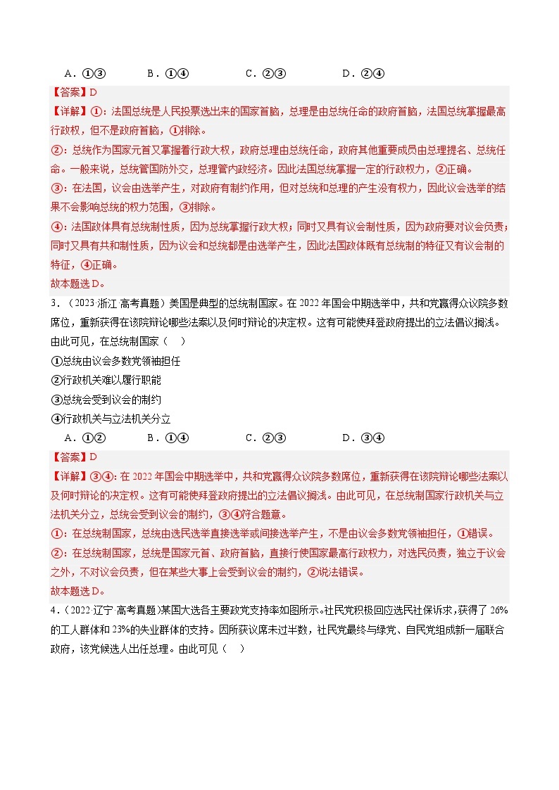 专题11 国家与国际组织+（练习）-2024年高考政治二轮复习练习（统编版选择性必修1）02