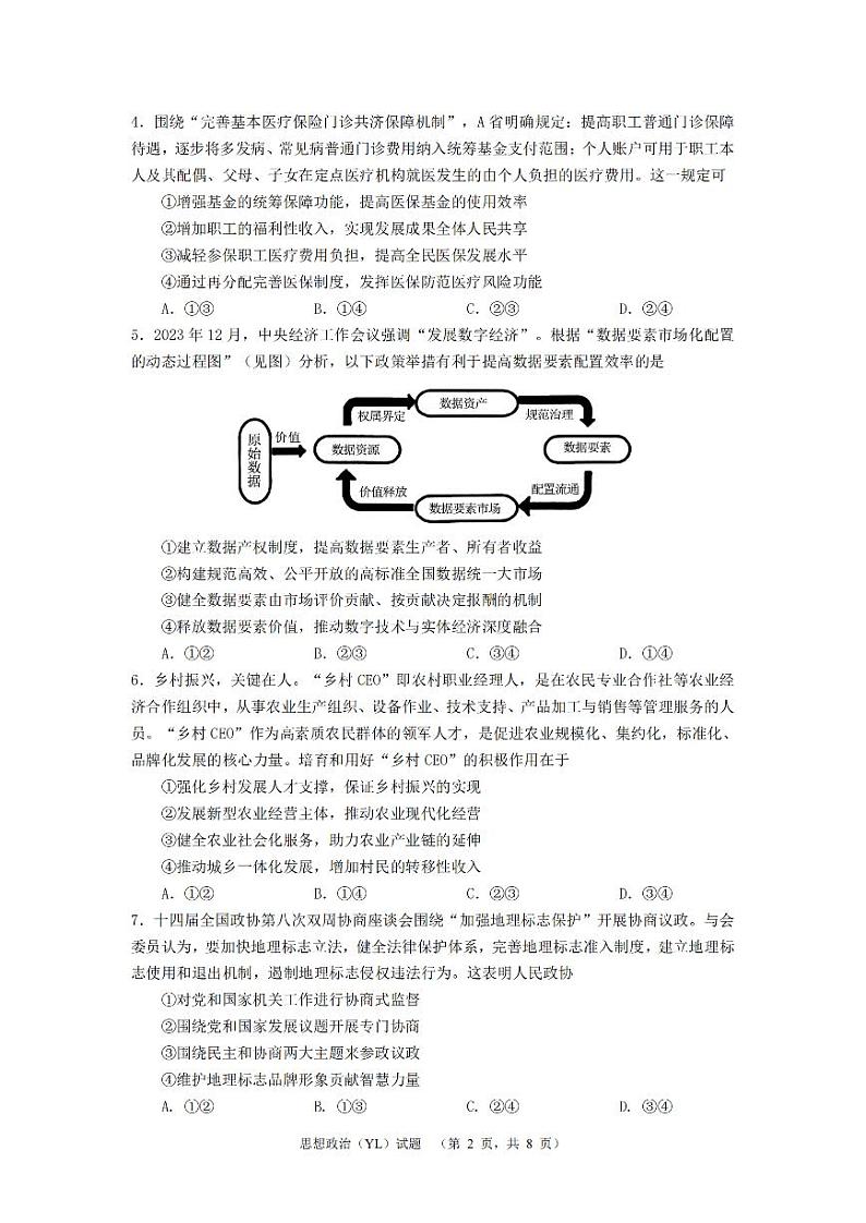 2024长沙雅礼中学高三下学期3月综合测试（一）政治PDF版含解析02