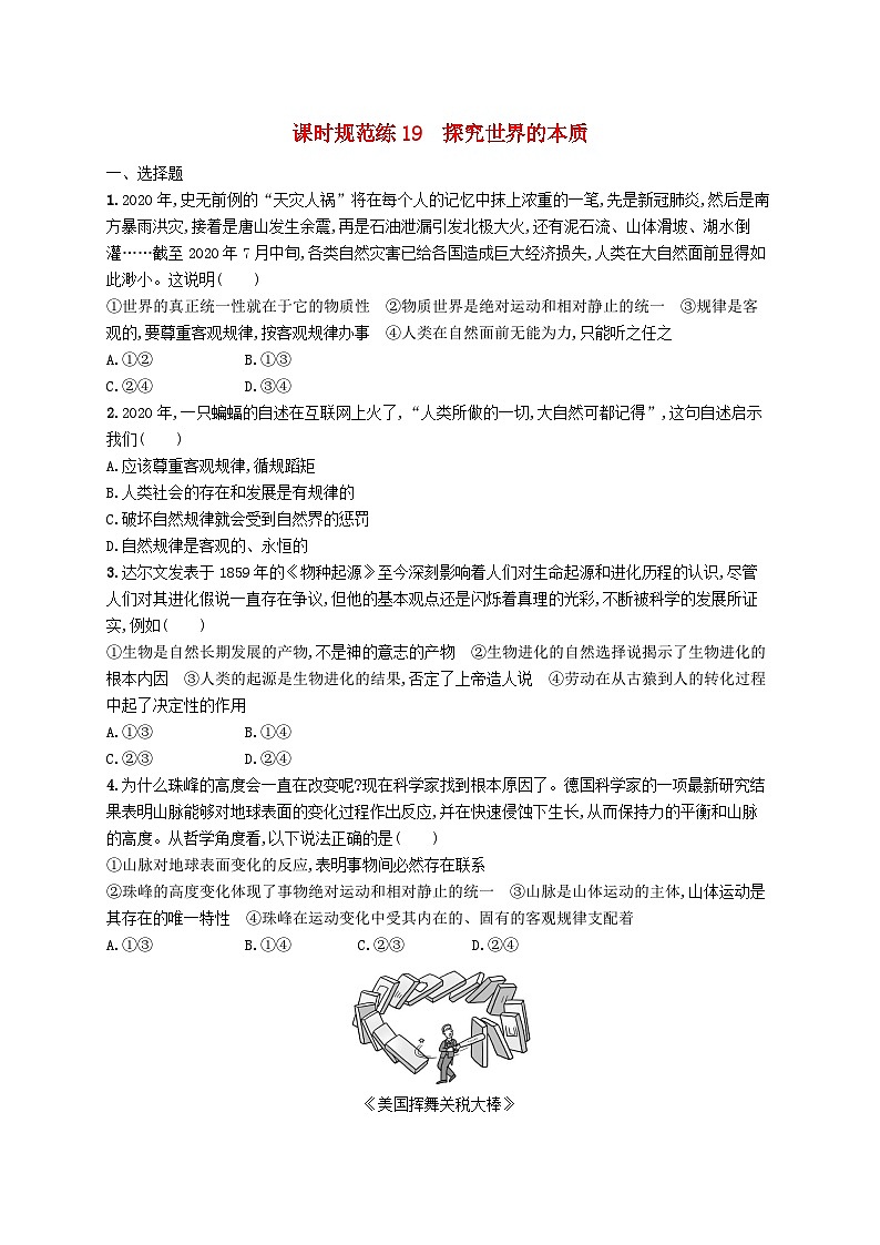 2025届高考政治一轮复习专项练习课时规范练19探究世界的本质01