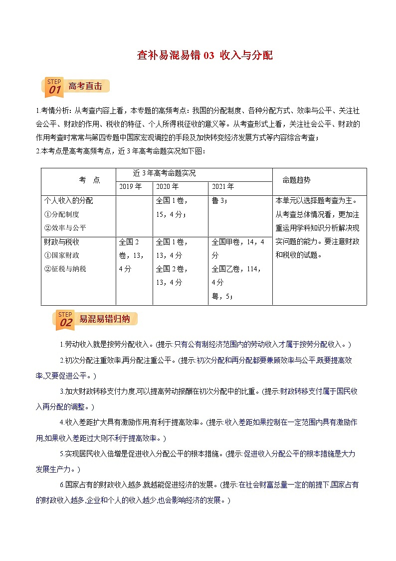 查补易混易错03 收入与分配（原卷版）第1页