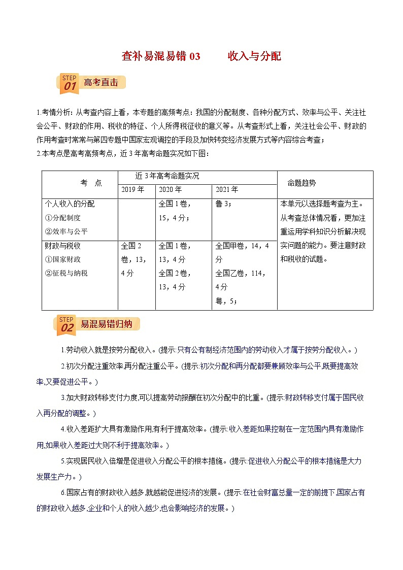 查补易混易错03 收入与分配（解析版）第1页