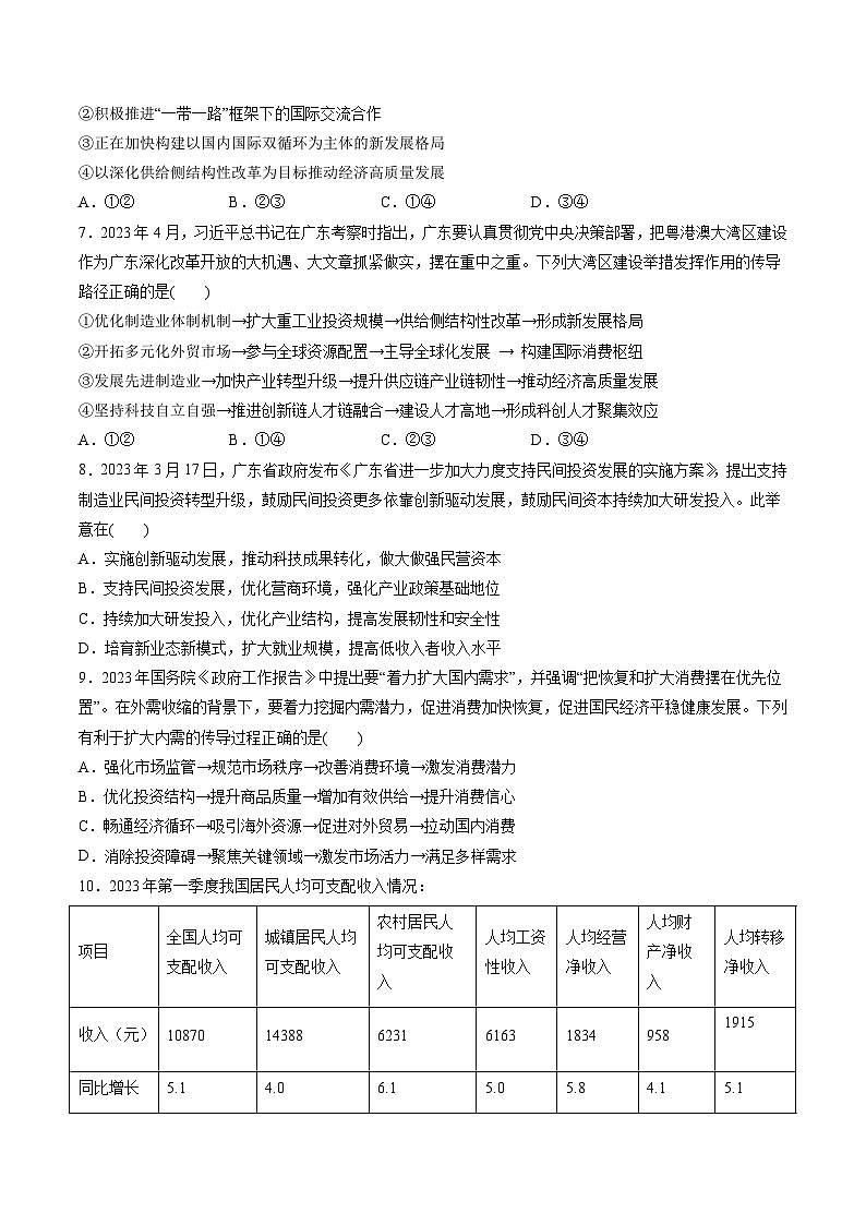 第二单元 经济发展与社会进步（测试）-2024年高考政治一轮复习测试（新教材新高考）03