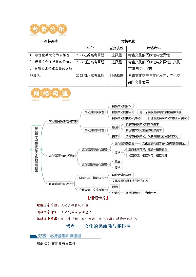 第08课+学习借鉴外来文化的有益成果（讲义）-2024年高考政治一轮复习讲义（新教材新高考）02