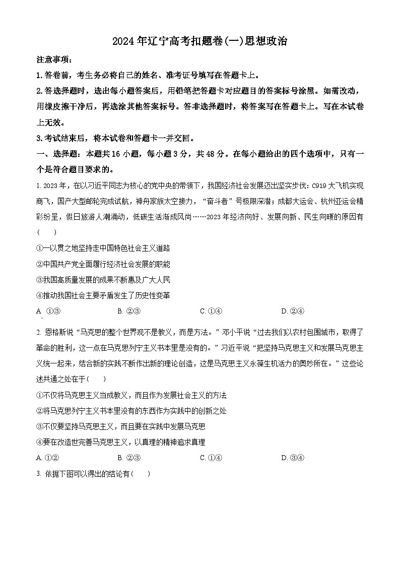 2024届辽宁省高三二模政治试题（原卷版）第1页