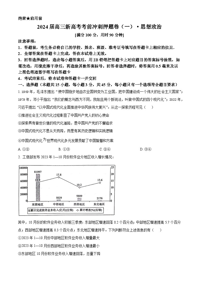 山东省临沂市郯城县美澳学校2023-2024学年高三下学期4月月考政治试题（原卷版）第1页