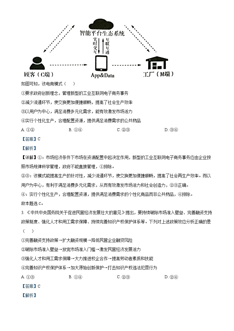 山东省济宁市第一中学2023-2024学年高三下学期4月月考政治试题（原卷版+解析版）02