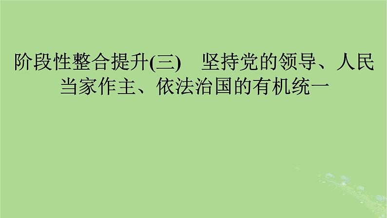 2025版高考政治一轮总复习必修3阶段性整合提升三坚持党的领导人民当家作主依法治国的有机统一课件01