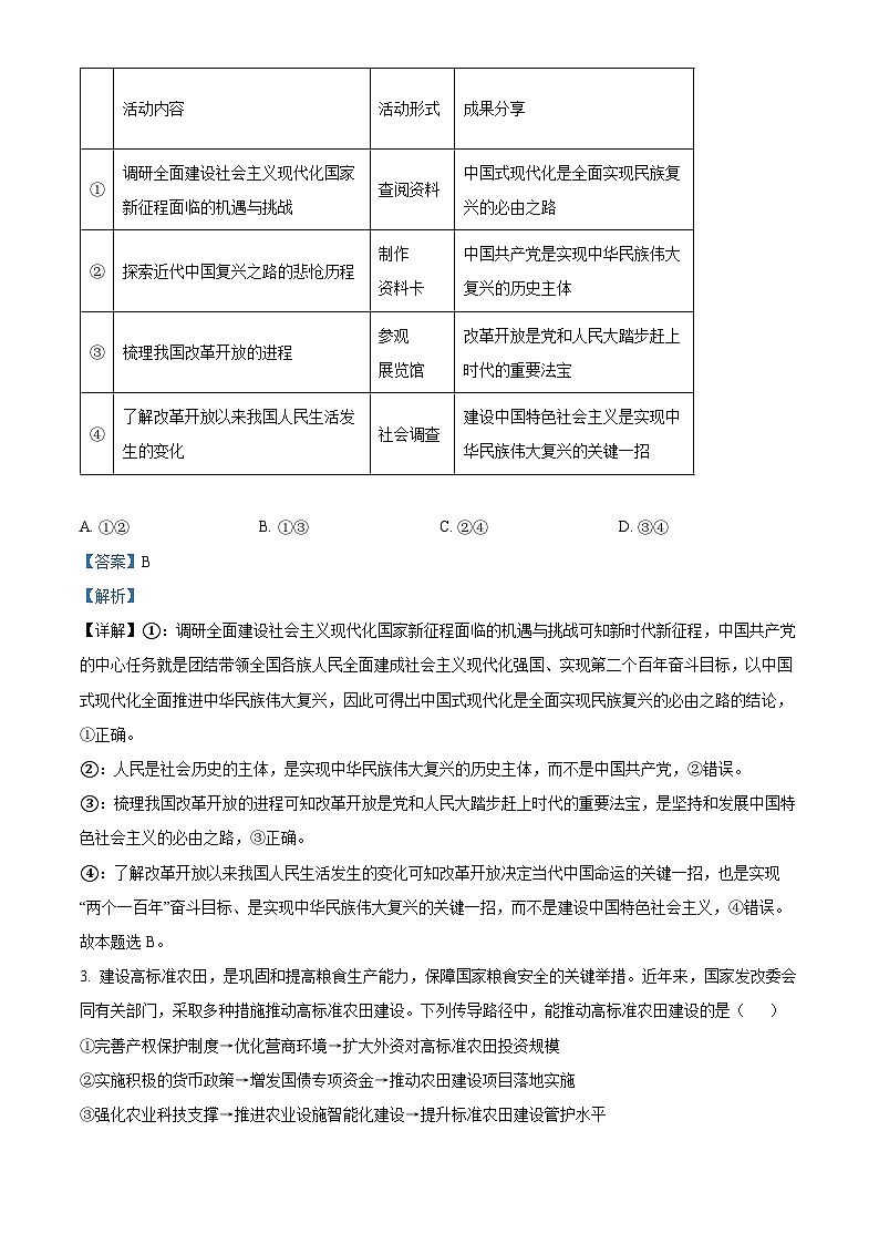 内蒙古自治区鄂尔多斯市达拉特旗第一中学2023-2024学年高一下学期4月月考政治试题（原卷版+解析版）02