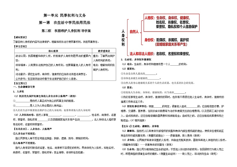 1.2 积极维护人身权利 学案-2023-2024学年高中政治统编版选择性二法律与生活第1页