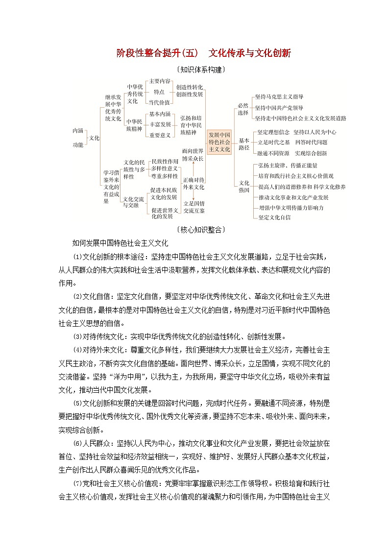2025版高考政治一轮总复习必修4阶段性整合提升训练题五文化传承与文化创新第1页