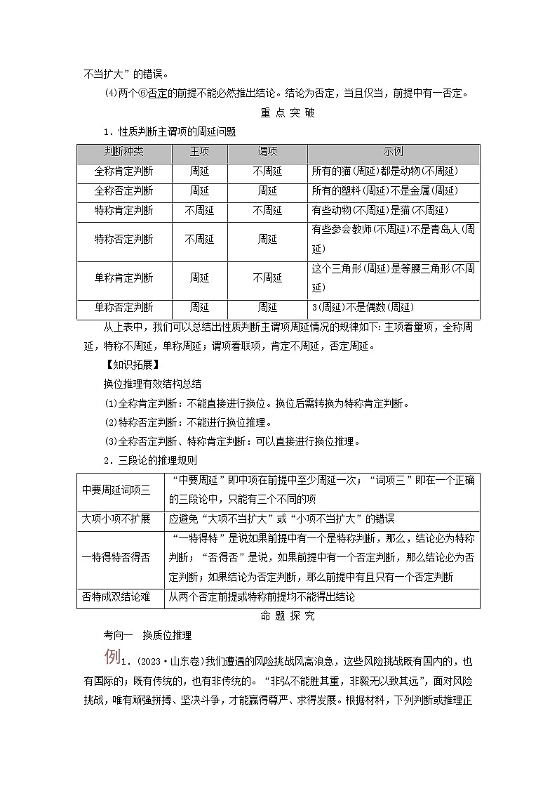 2025高考政治一轮总复习考点精析教案选择性必修3第2单元遵循逻辑思维规则第6课掌握演绎推理方法考点2简单判断的演绎推理方法02
