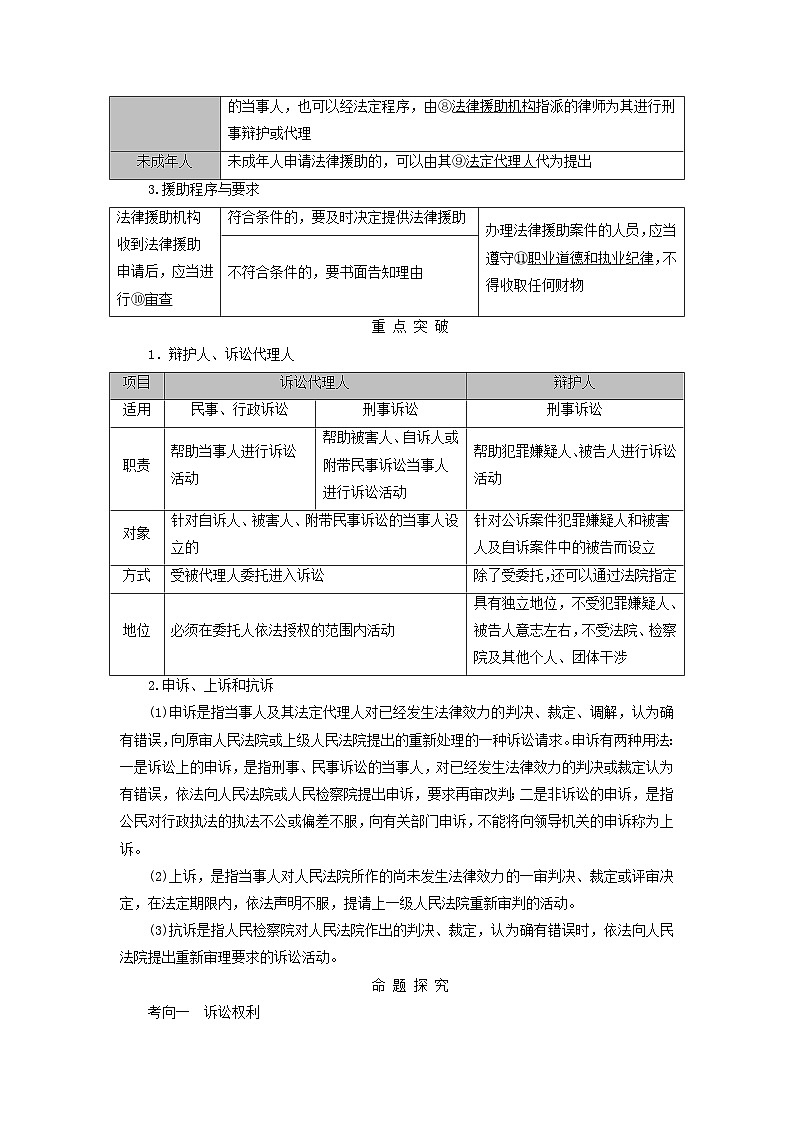 2025高考政治一轮总复习考点精析教案选择性必修2第4单元社会争议解决第10课诉讼实现公平正义考点1正确行使诉讼权利第2页