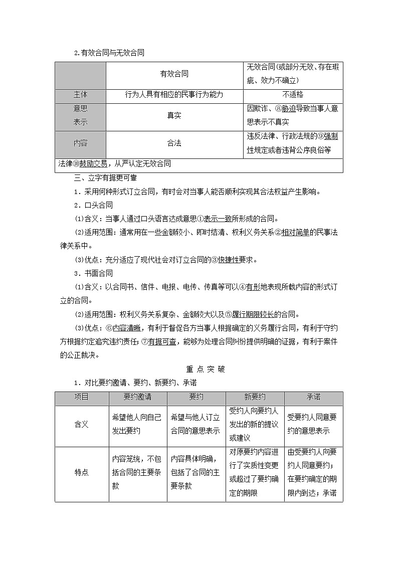 2025高考政治一轮总复习考点精析教案选择性必修2第1单元民事权利与义务第3课订约履约诚信为本考点1订立合同学问大02
