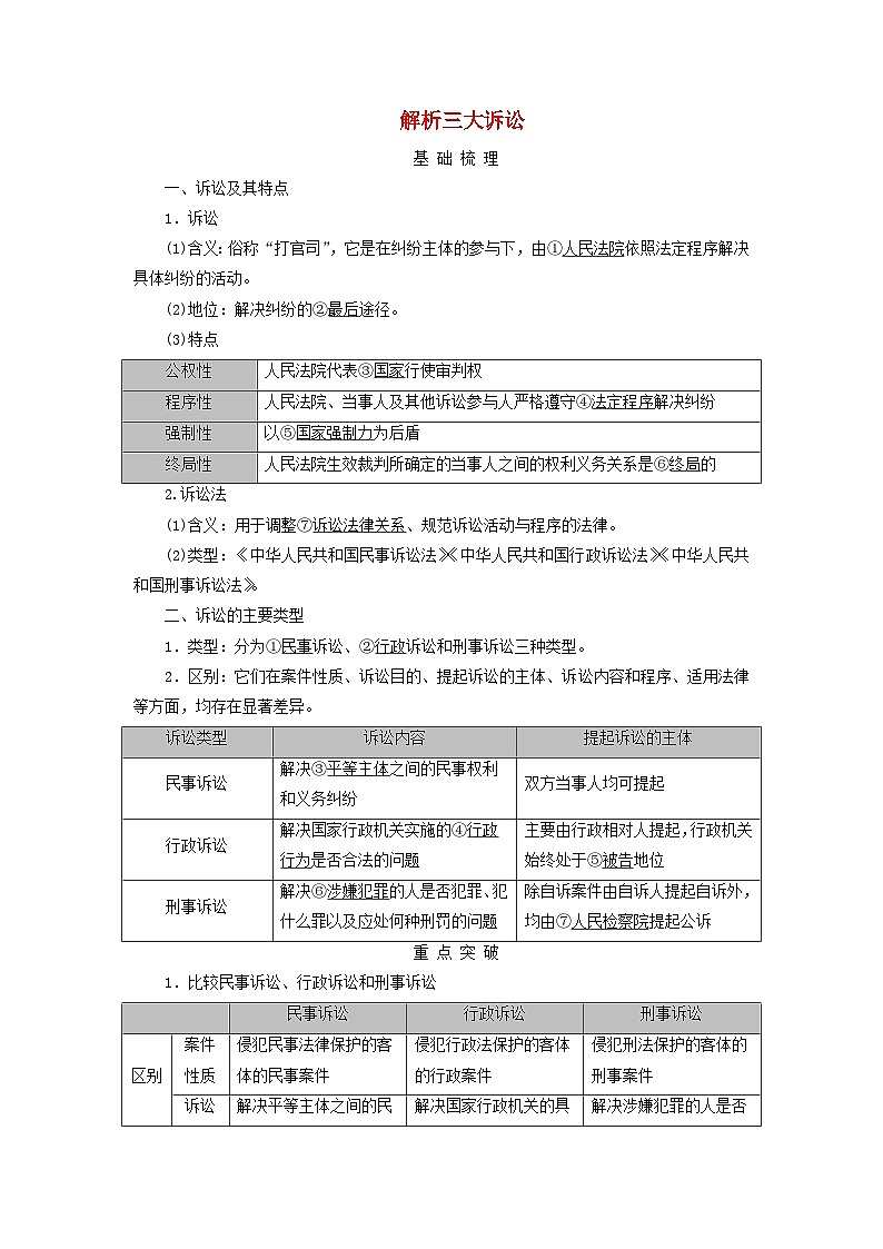 2025高考政治一轮总复习考点精析教案选择性必修2第4单元社会争议解决第9课纠纷的多元解决方式考点2解析三大诉讼01