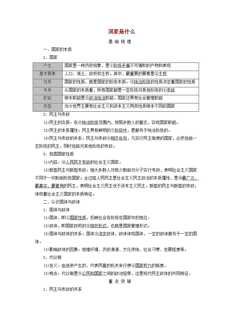 2025高考政治一轮总复习考点精析教案选择性必修1第1单元各具特色的国家第1课国体与政体考点1国家是什么第1页