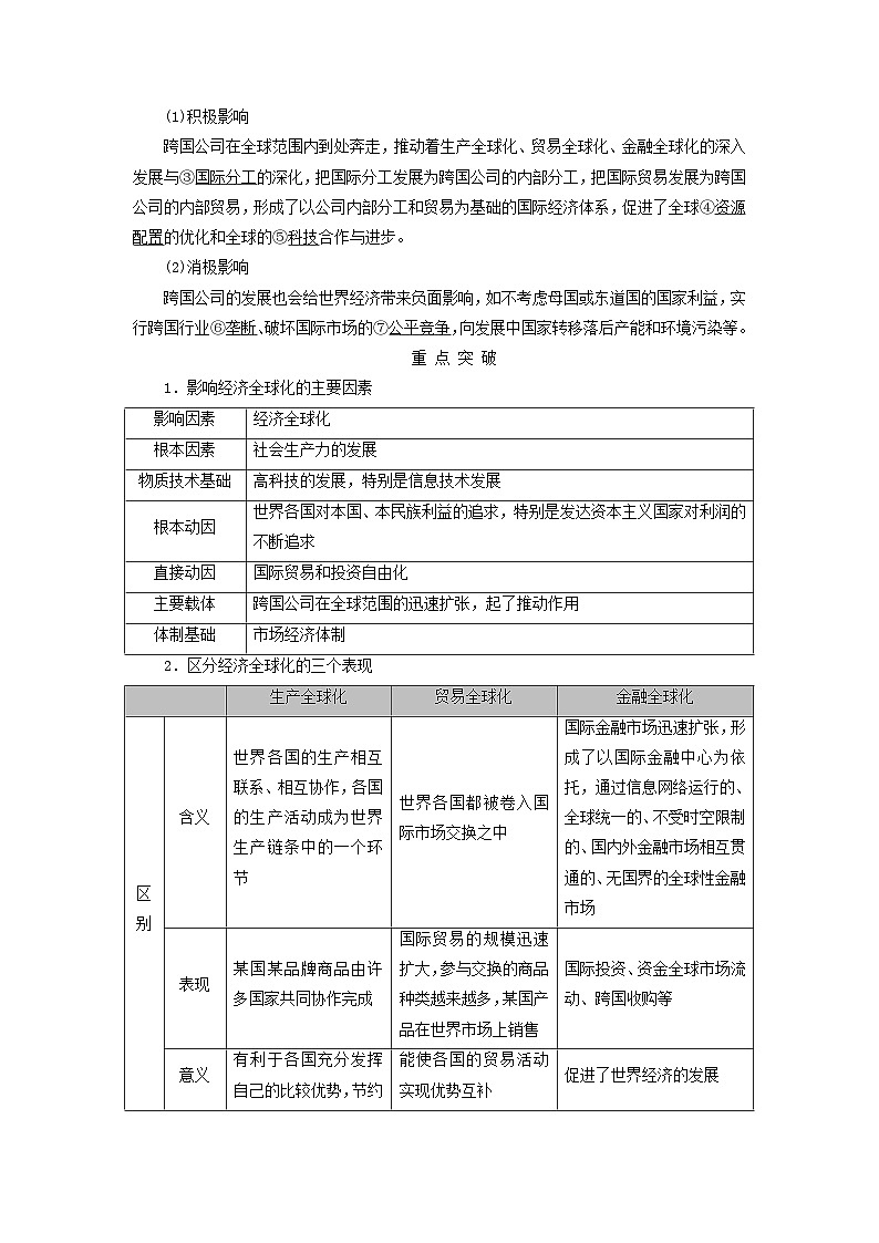 2025高考政治一轮总复习考点精析教案选择性必修1第3单元经济全球化第6课走进经济全球化考点1认识经济全球化第2页