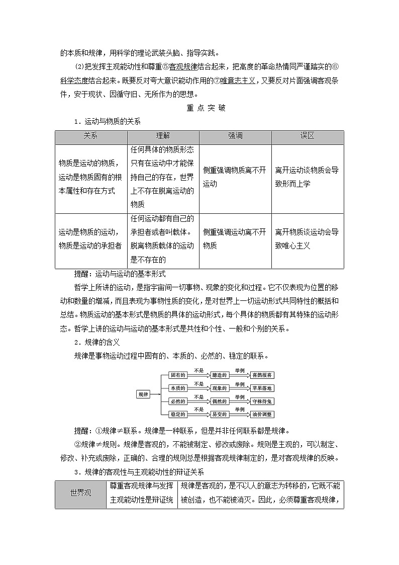2025高考政治一轮总复习考点精析教案必修4第1单元探索世界与把握规律第2课探究世界的本质考点2运动的规律性02