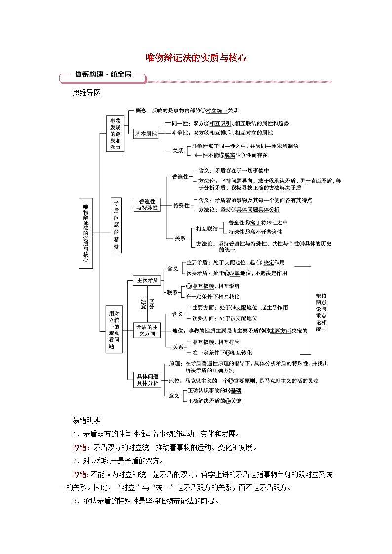 2025高考政治一轮总复习考点精析教案必修4第1单元探索世界与把握规律第3课把握世界的规律考点3唯物辩证法的实质与核心01