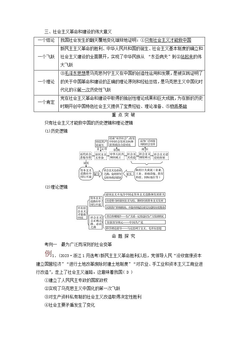 2025版高考政治一轮总复习考点精析教案必修1第2课只有社会主义才能救中国考点2社会主义制度在中国的确立02
