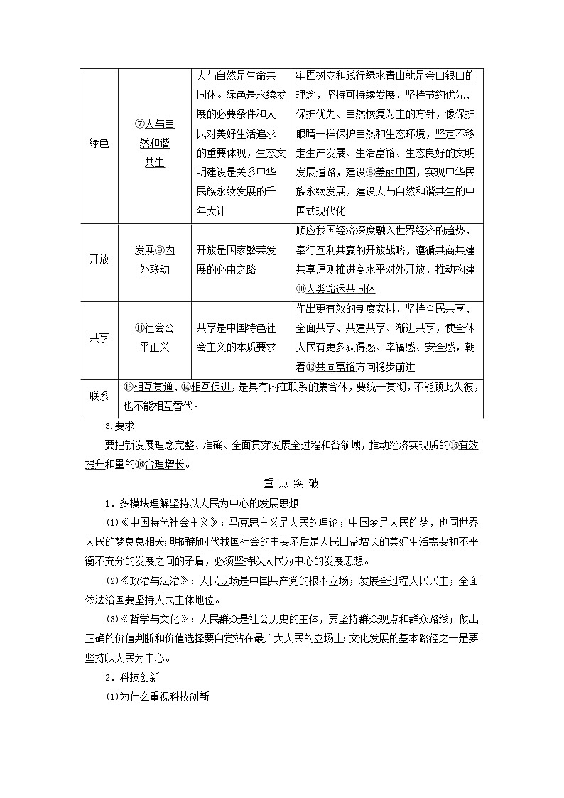 2025版高考政治一轮总复习考点精析教案必修2第2单元经济发展与社会进步第3课我国的经济发展考点1贯彻新发展理念02