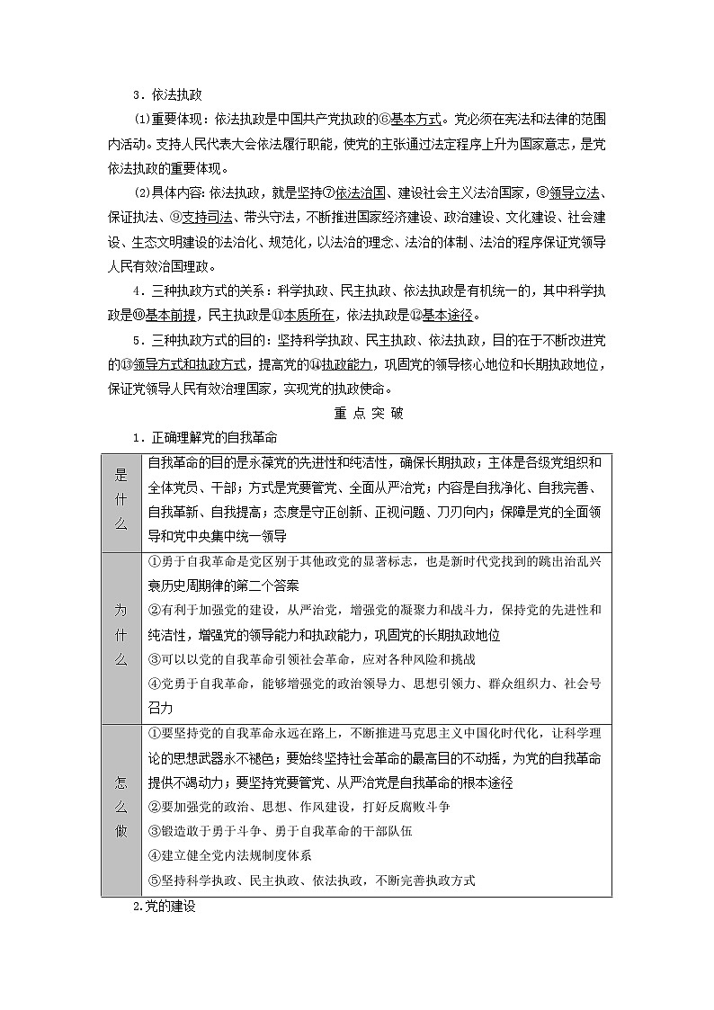 2025版高考政治一轮总复习考点精析教案必修3第1单元中国共产党的领导第3课坚持和加强党的全面领导考点2巩固党的长期执政地位02