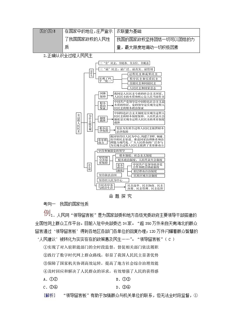 2025版高考政治一轮总复习考点精析教案必修3第2单元人民当家作主第4课人民民主专政的社会主义国家考点1人民民主专政的本质：人民当家作主02