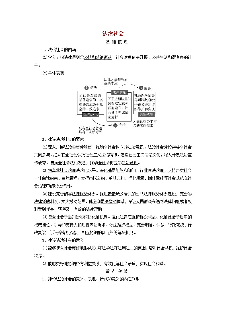 2025版高考政治一轮总复习考点精析教案必修3第3单元全面依法治国第8课法治中国建设考点3法治社会01