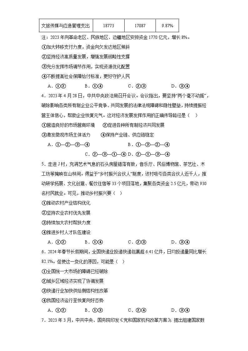 3.2推动高质量发展+同步练习-2023-2024学年高中政治统编版必修二经济与社会02
