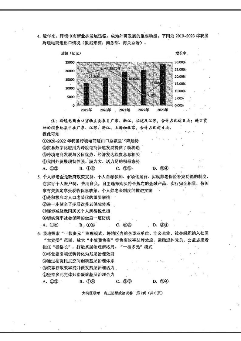 2024 届广东大湾区二模（珠海、中山、江门、阳江、韶关等）政治试题+答案（4.24）02