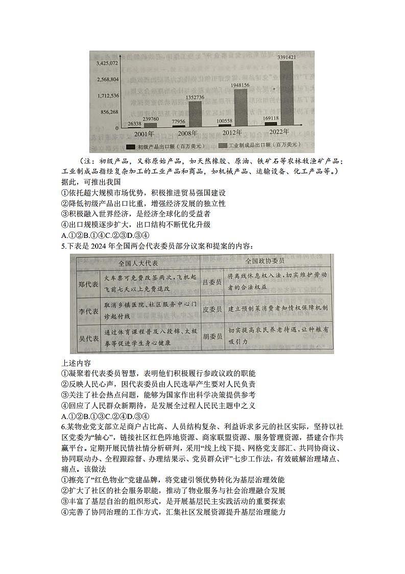 2024年山东省济宁市高考第二次模拟考试政治试题02