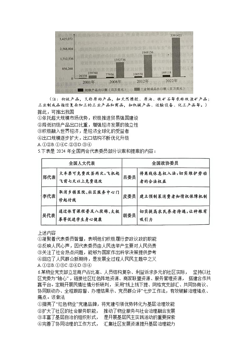山东济宁市2024 年高考模拟考试政治试题+答案（4.25济宁二模）02