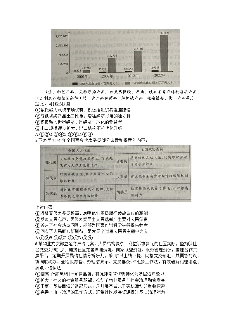 山东省济宁市2024届高三下学期4月二模政治试题（Word版附答案）02