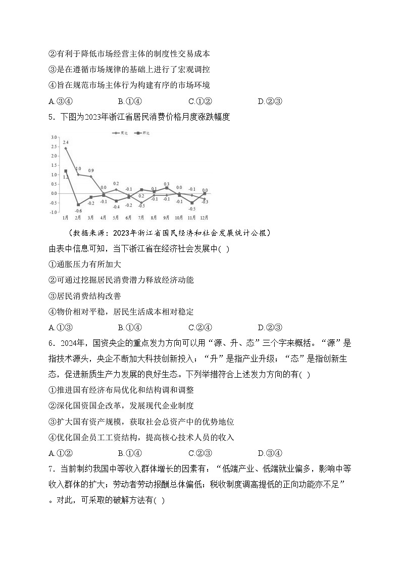浙江省天域全国名校2024届高三下学期4月联考（二模）政治试卷(含答案)02