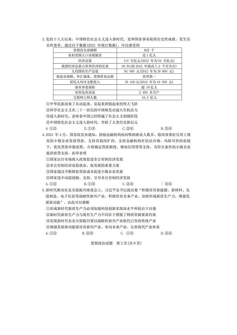 2024届安徽省示范高中皖北协作区26届高三联考政治试题02