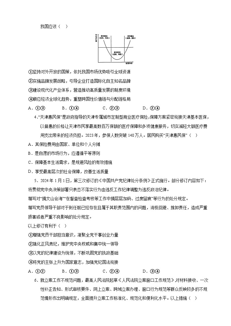 2024年高考押题预测卷—政治（江苏卷02）（考试版）02